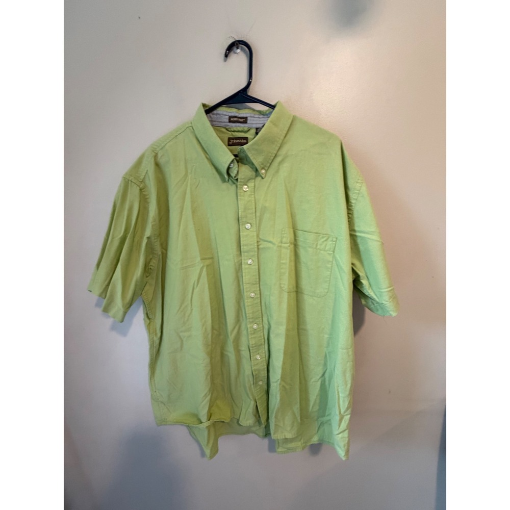St Johns Bay Mens 2XL Tall Lime Green Cotton Short Sleeve Button Down Shirt
